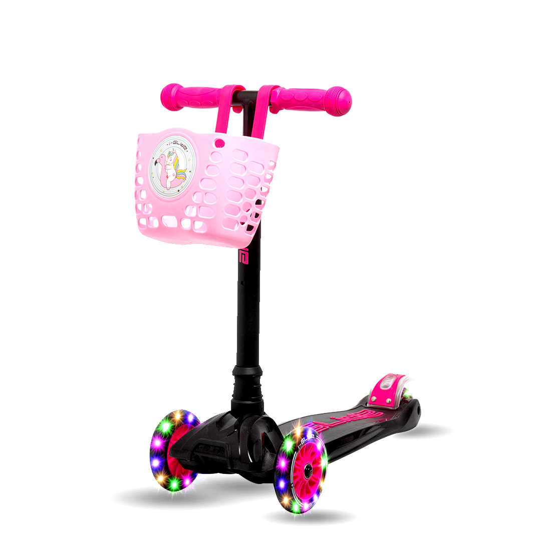 I-GLIDE 3 Wheel Kids Scooter with Basket - Black/Pink