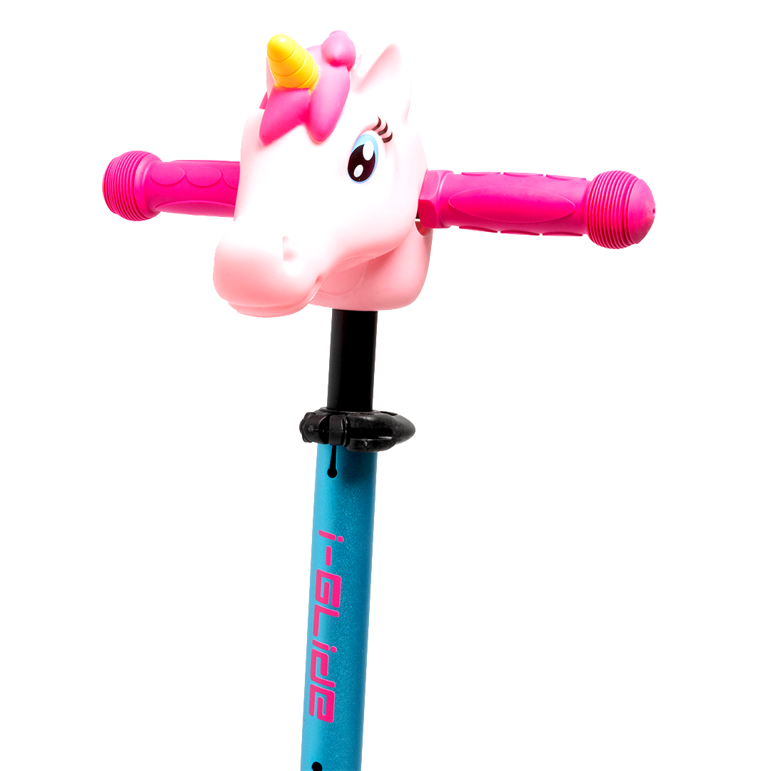 I-GLIDE 3 Wheel Kids Scooter with Unicorn Head - Pink/Aqua