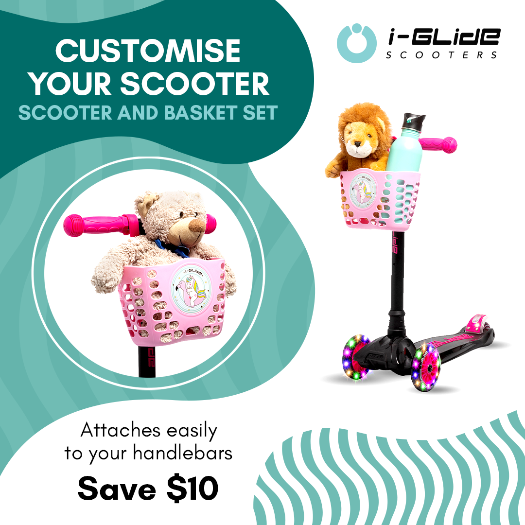 I-GLIDE 3 Wheel Kids Scooter with Basket - Black/Pink