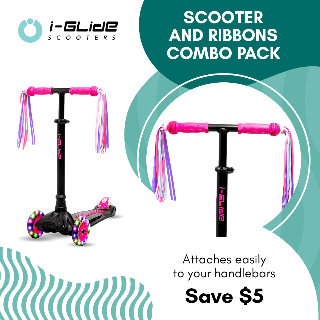 I-GLIDE 3 Wheel Kids Scooter with Ribbons - Black/Pink