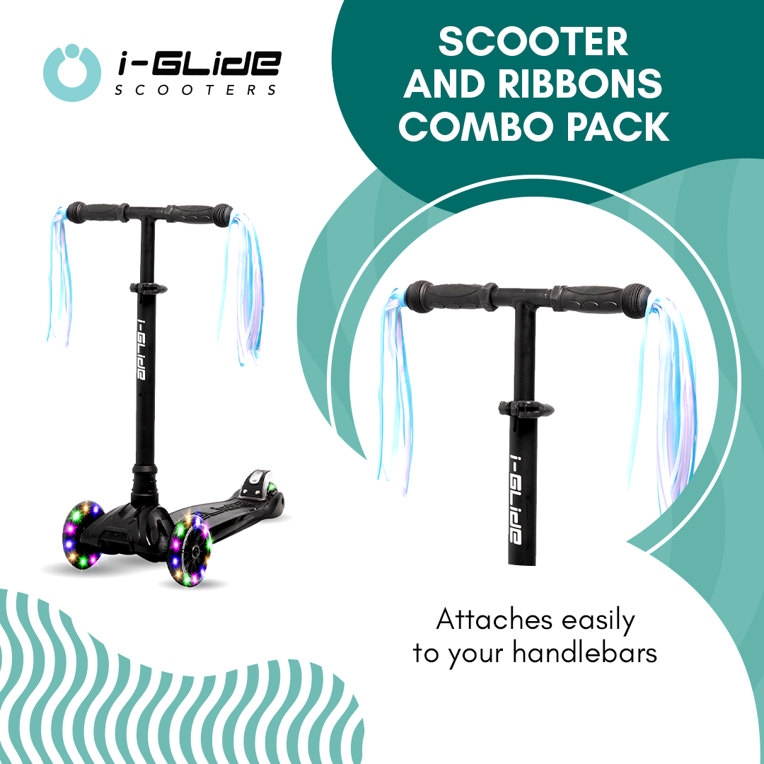 I-GLIDE 3 Wheel Kids Scooter with Ribbons - Black