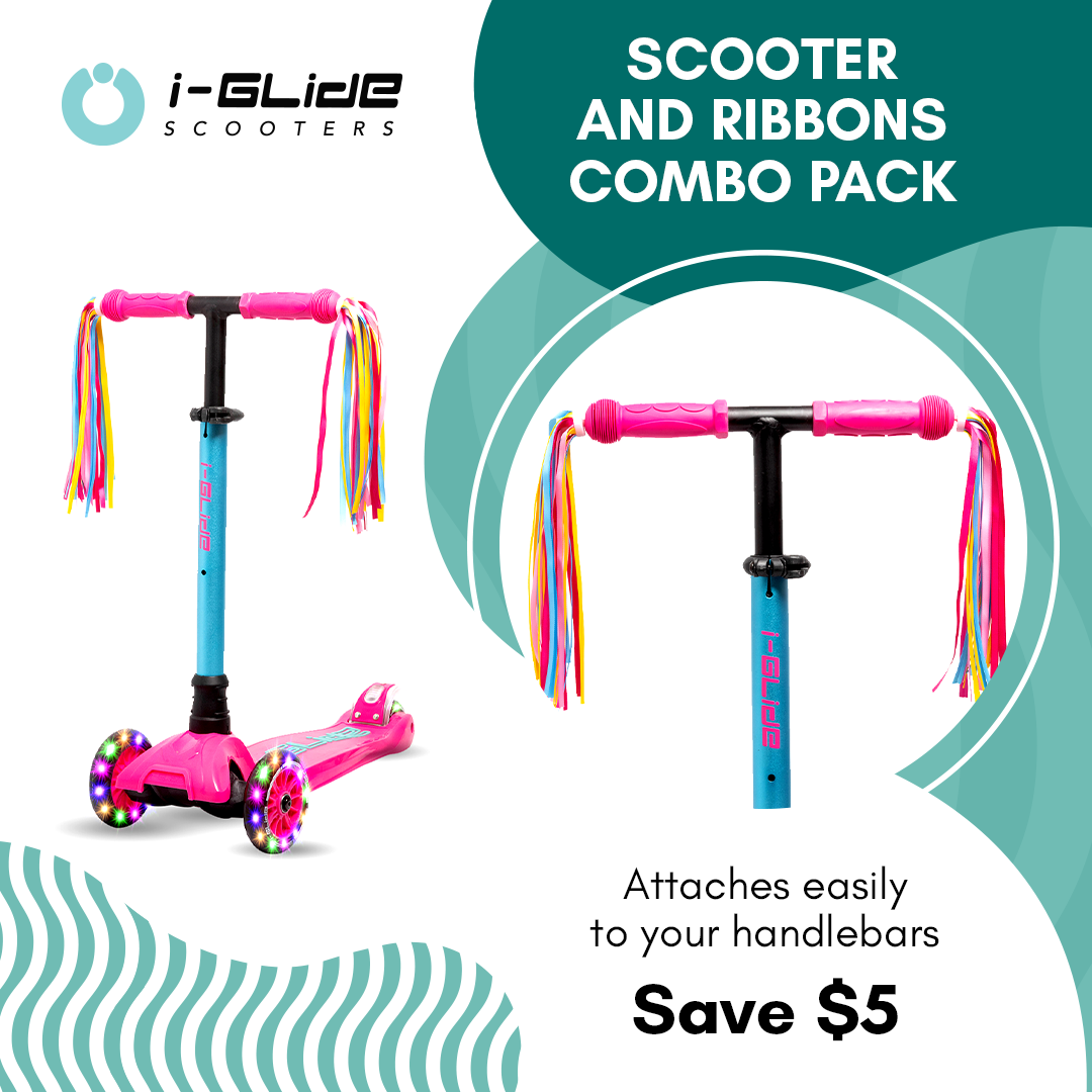 I-GLIDE 3 Wheel Kids Scooter with Ribbons - Pink/Aqua