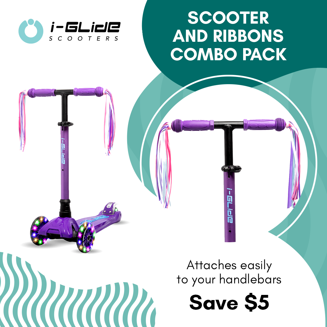 I-GLIDE 3 Wheel Kids Scooter with Ribbons - Purple/Blue