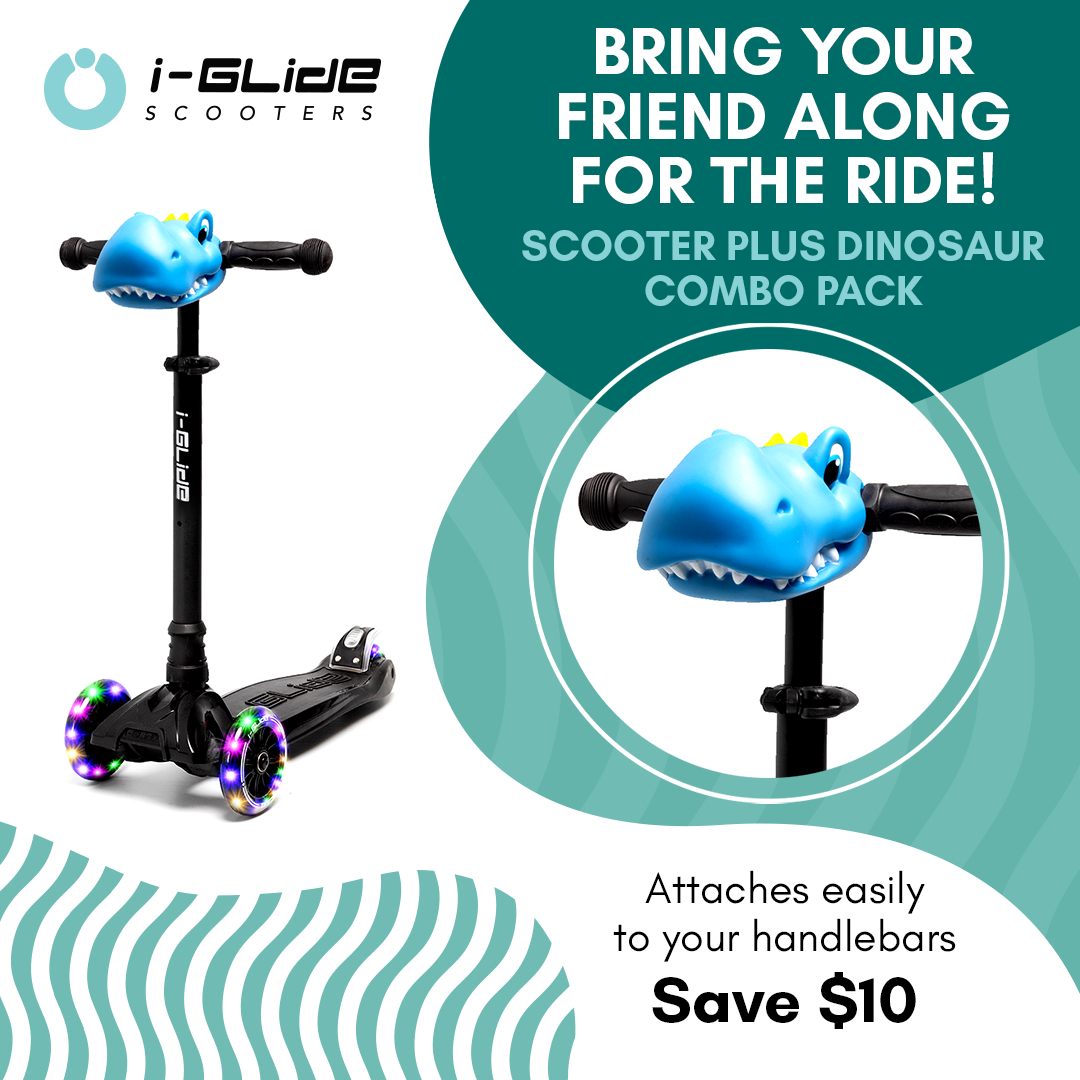 I-GLIDE 3 Wheel Kids Scooter with Dinosaur Head - Black