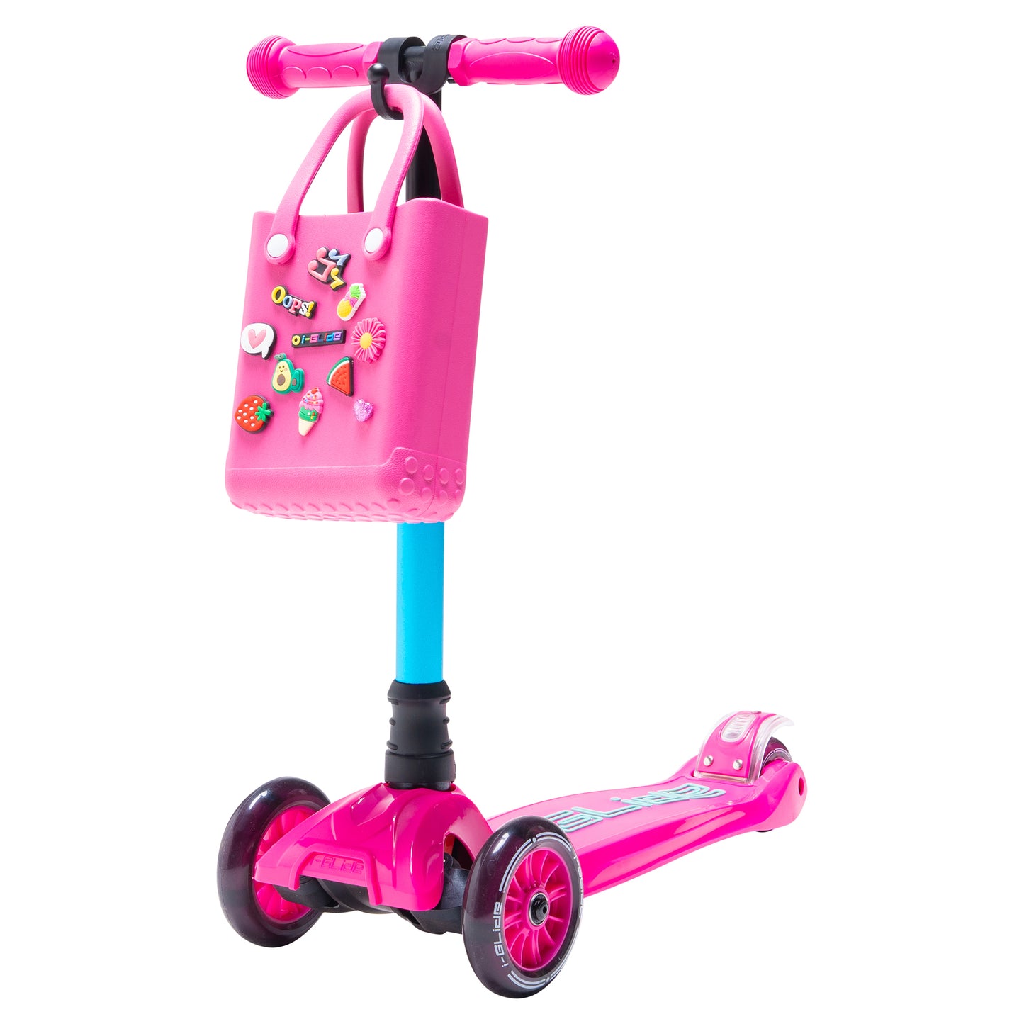 i-Glide 3-Wheel Pink/Aqua Scooter with Pink Tote & charms