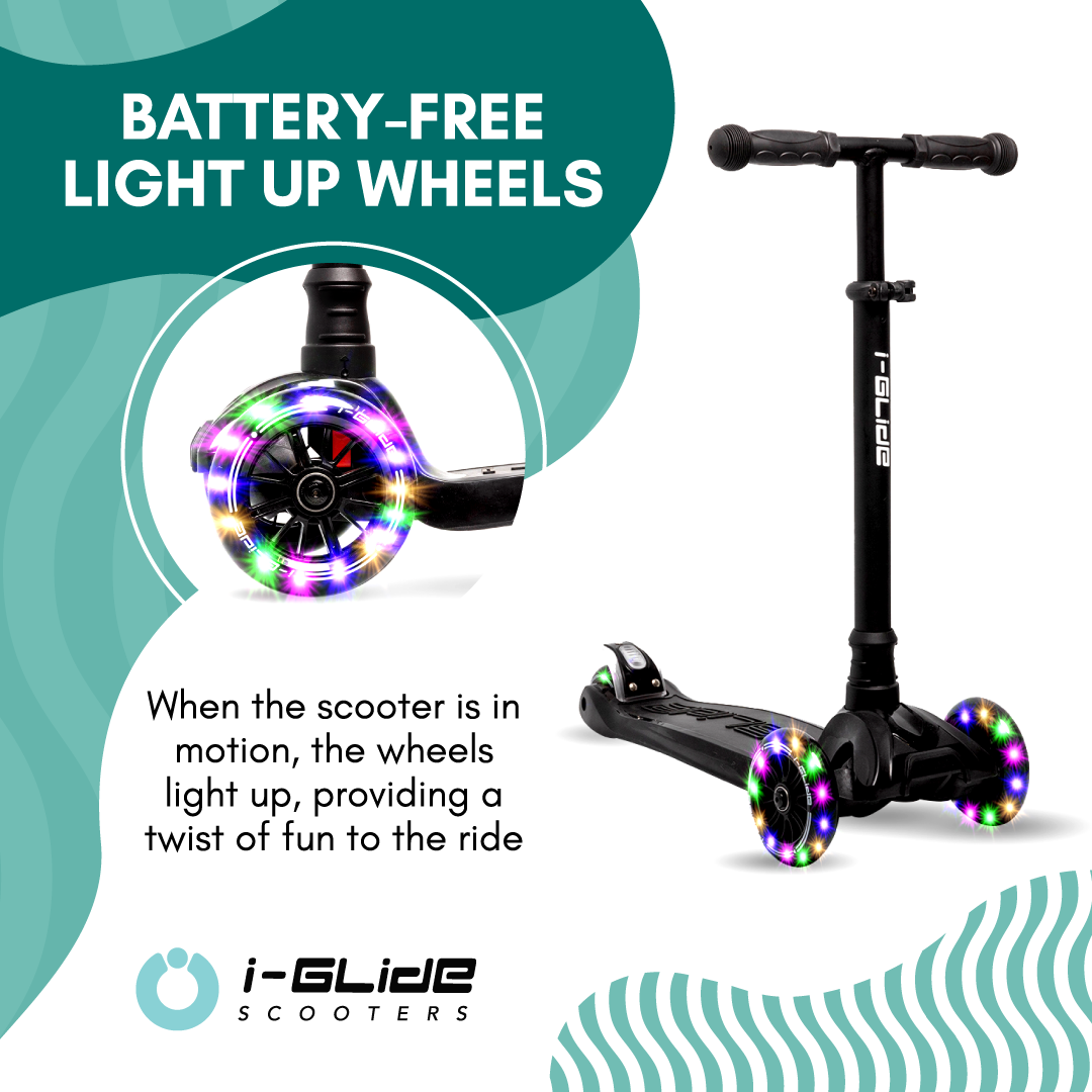 I-GLIDE 3 Wheel Kids Scooter with Dinosaur Head and Ribbons - Black
