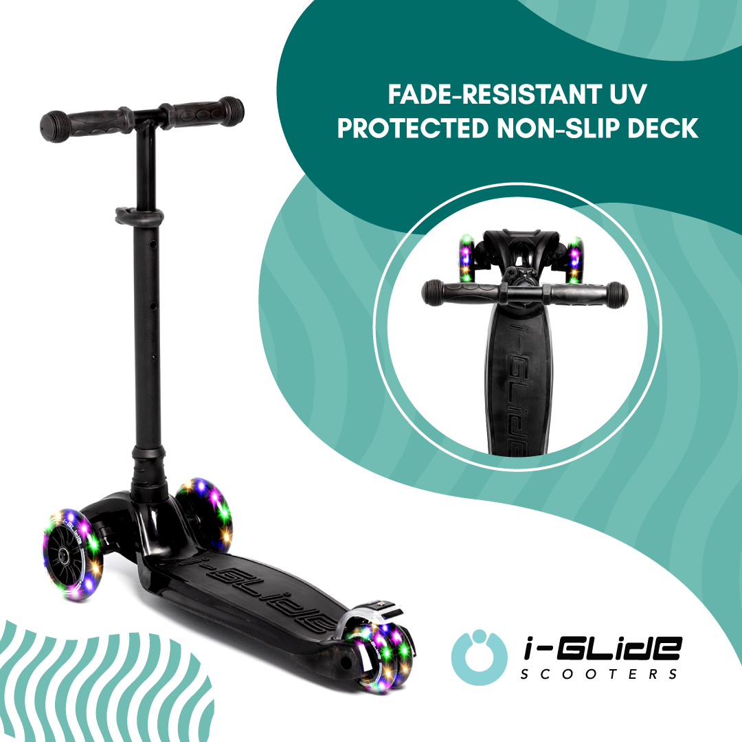 I-GLIDE 3 Wheel Kids Scooter with Dinosaur Head and Ribbons - Black