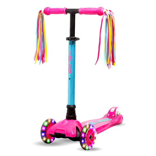 I-GLIDE 3 Wheel Kids Scooter Pink/Aqua with Ribbons