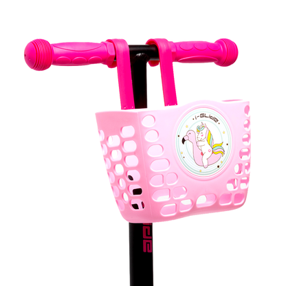 I-GLIDE 3 Wheel Kids Scooter Black/Pink with Basket