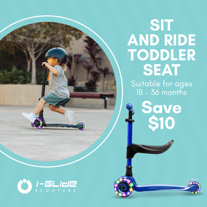 I-GLIDE 3 Wheel Kids Scooter with Toddler Seat - Blue/Blue