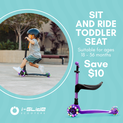 I-GLIDE 3 Wheel Kids Scooter with Toddler Seat - Purple/Blue
