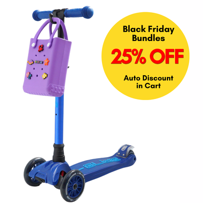 i-Glide 3-Wheel Blue/Blue Scooter with Purple Tote & charms