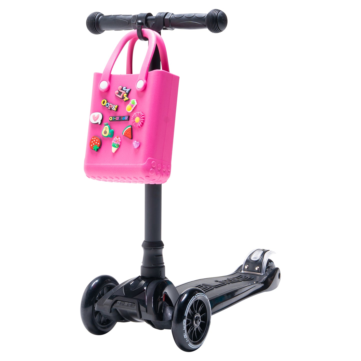 i-Glide 3-Wheel Black Scooter with Pink Tote & charms