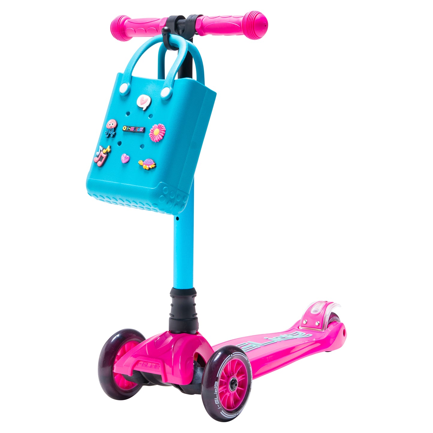i-Glide 3-Wheel Pink/Aqua Scooter with Turquoise Tote & charms