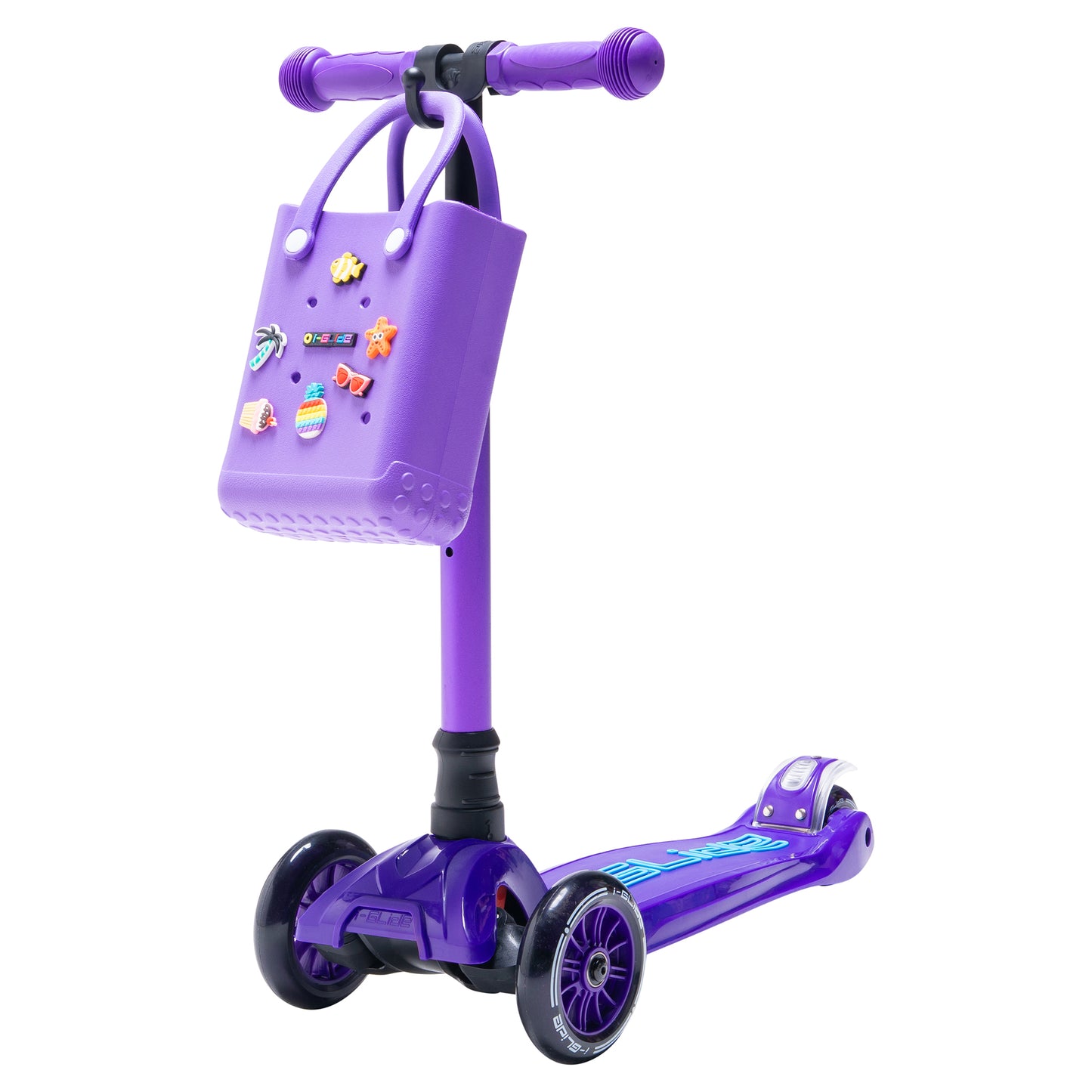 i-Glide 3-Wheel Purple/Blue Scooter with Purple Tote & charms