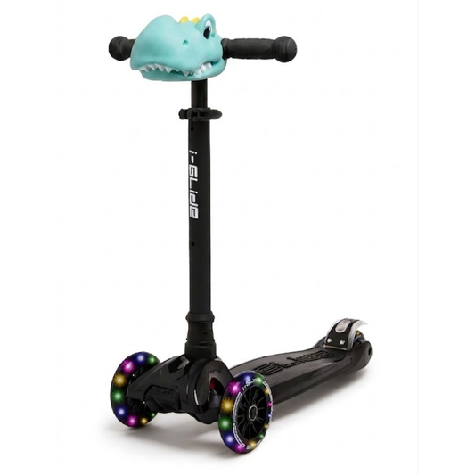 i-Glide 3 Wheel Kids Scooter with Dinosaur Head - Black