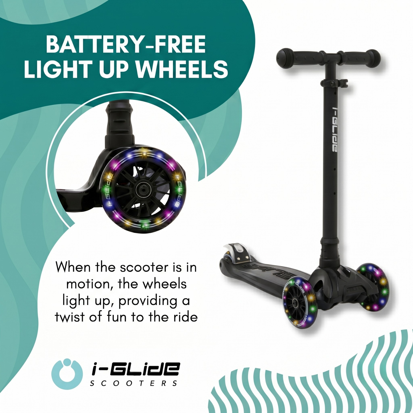 i-Glide 3 Wheel Kids Scooter - Black