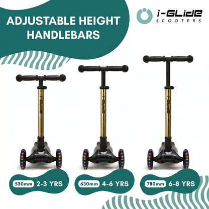 i-Glide 3 Wheel Kids Scooter - Black with Gold Bar