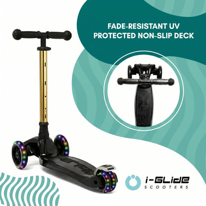i-Glide 3 Wheel Kids Scooter - Black with Gold Bar