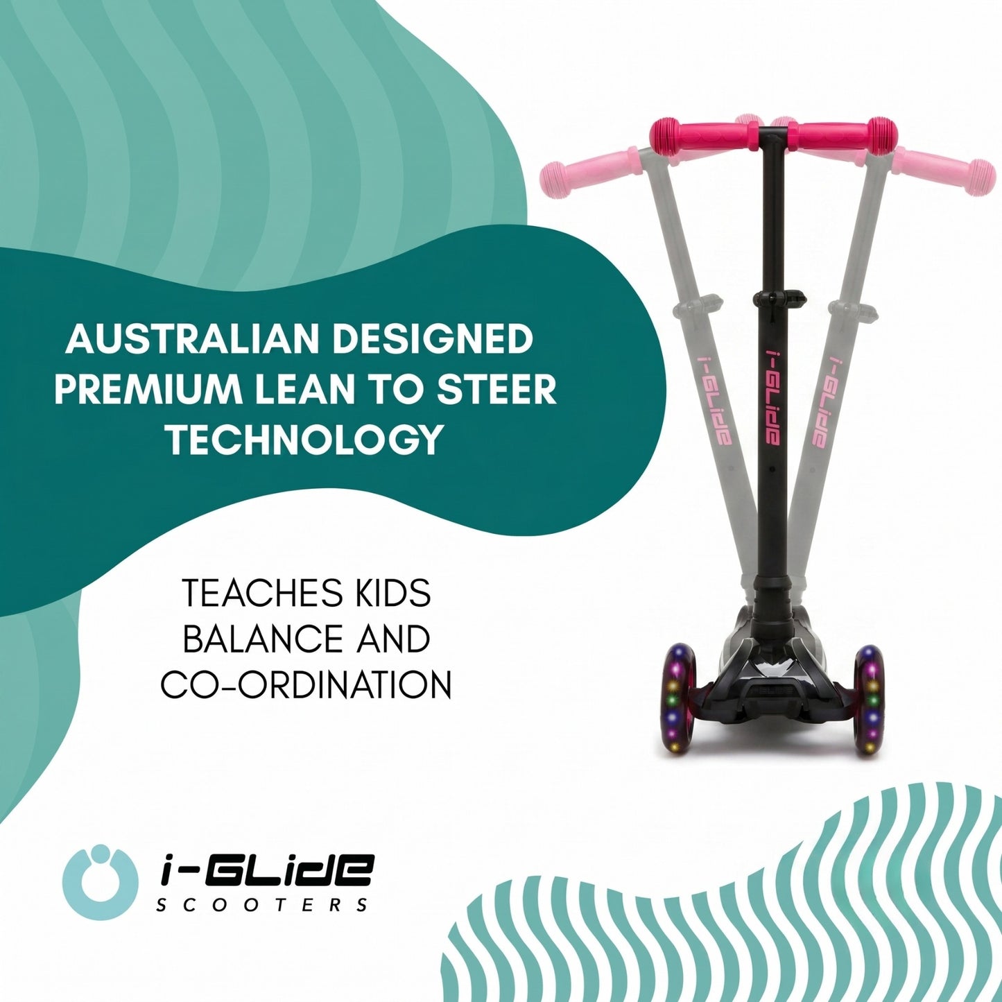 i-Glide 3 Wheel Kids Scooter - Black/Pink