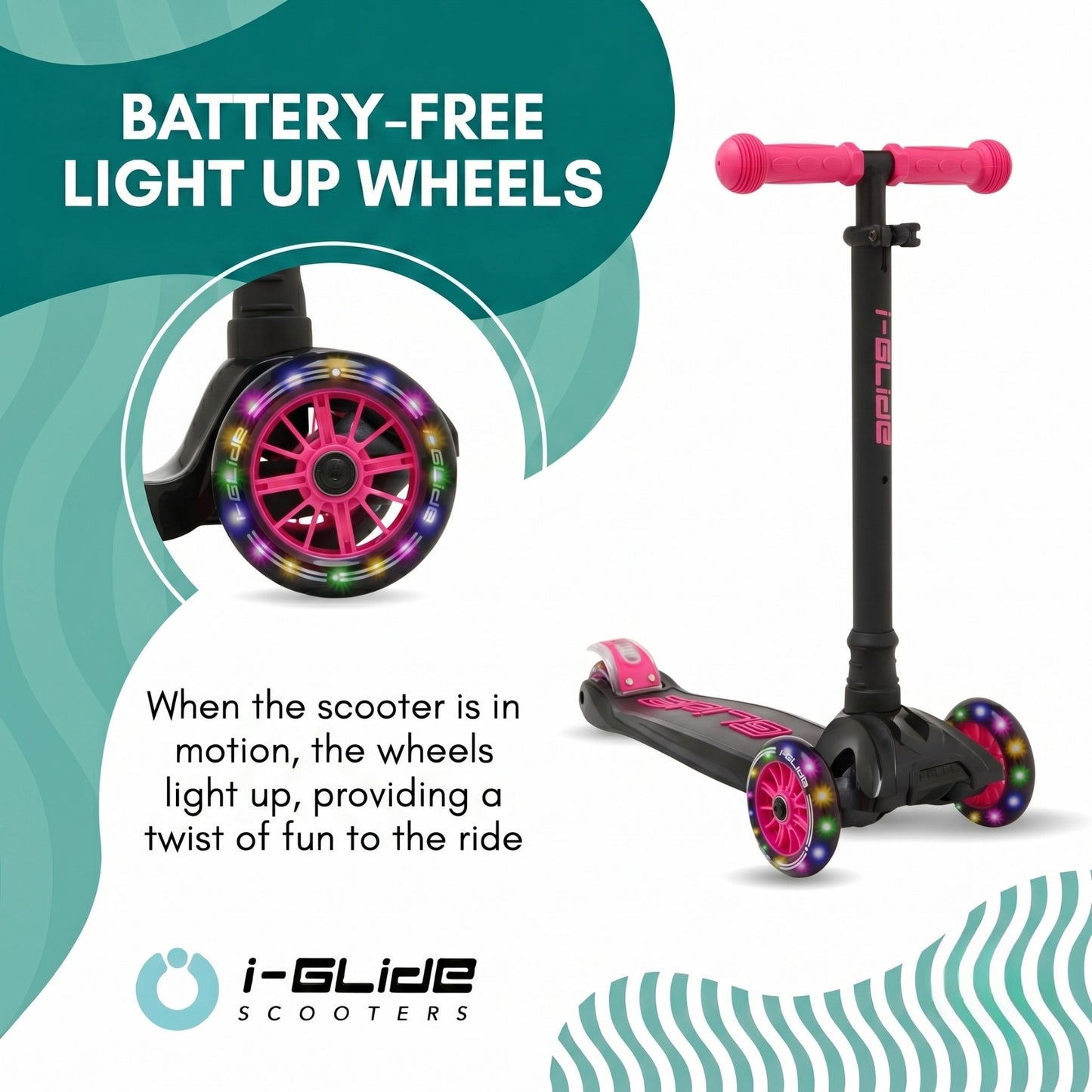 i-Glide 3 Wheel Kids Scooter - Black/Pink