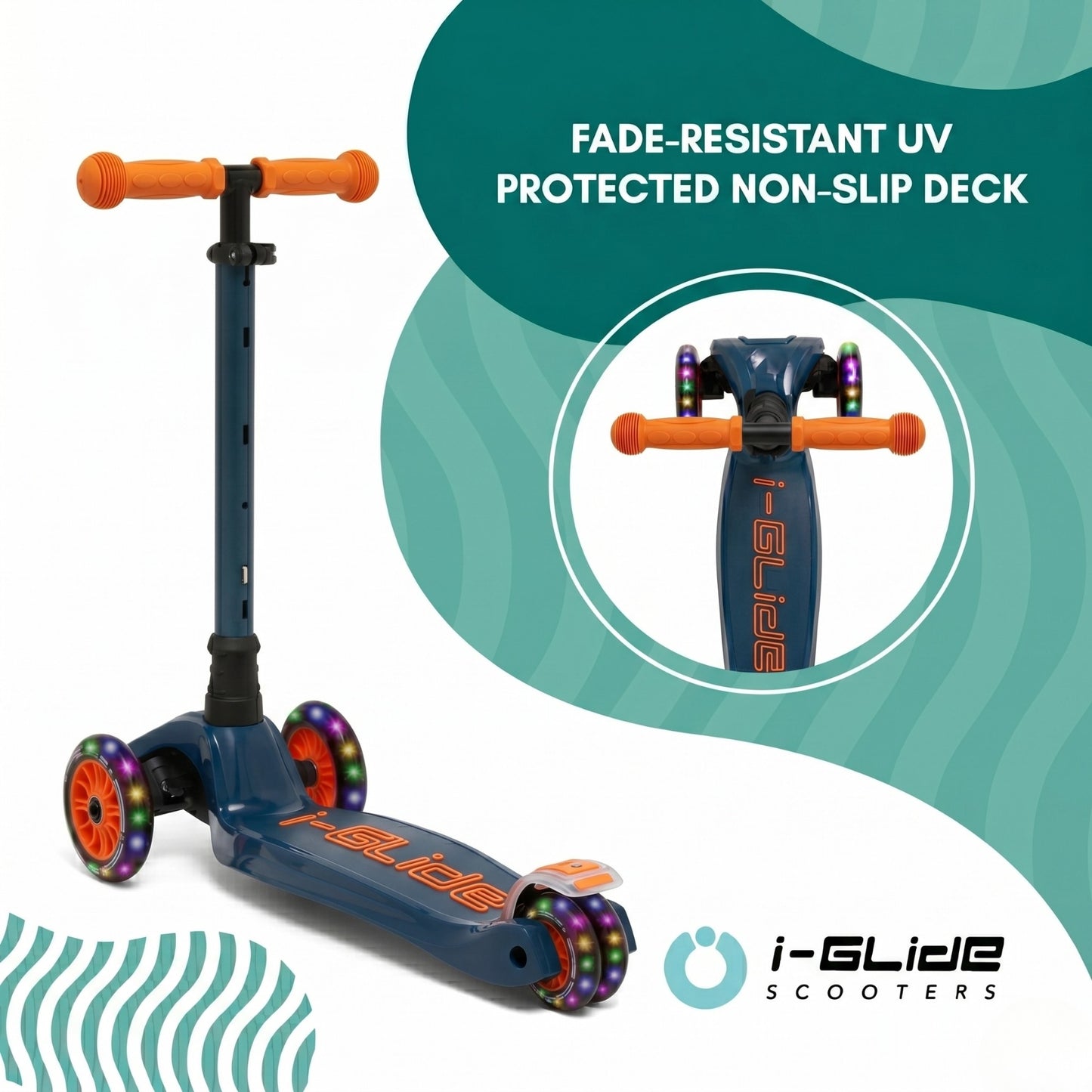 i-Glide 3 Wheel Kids Scooter with Toddler Seat - Blue/Orange