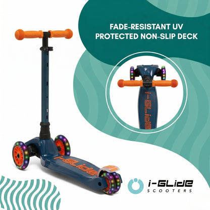 i-Glide 3 Wheel Kids Scooter with Toddler Seat - Blue/Orange