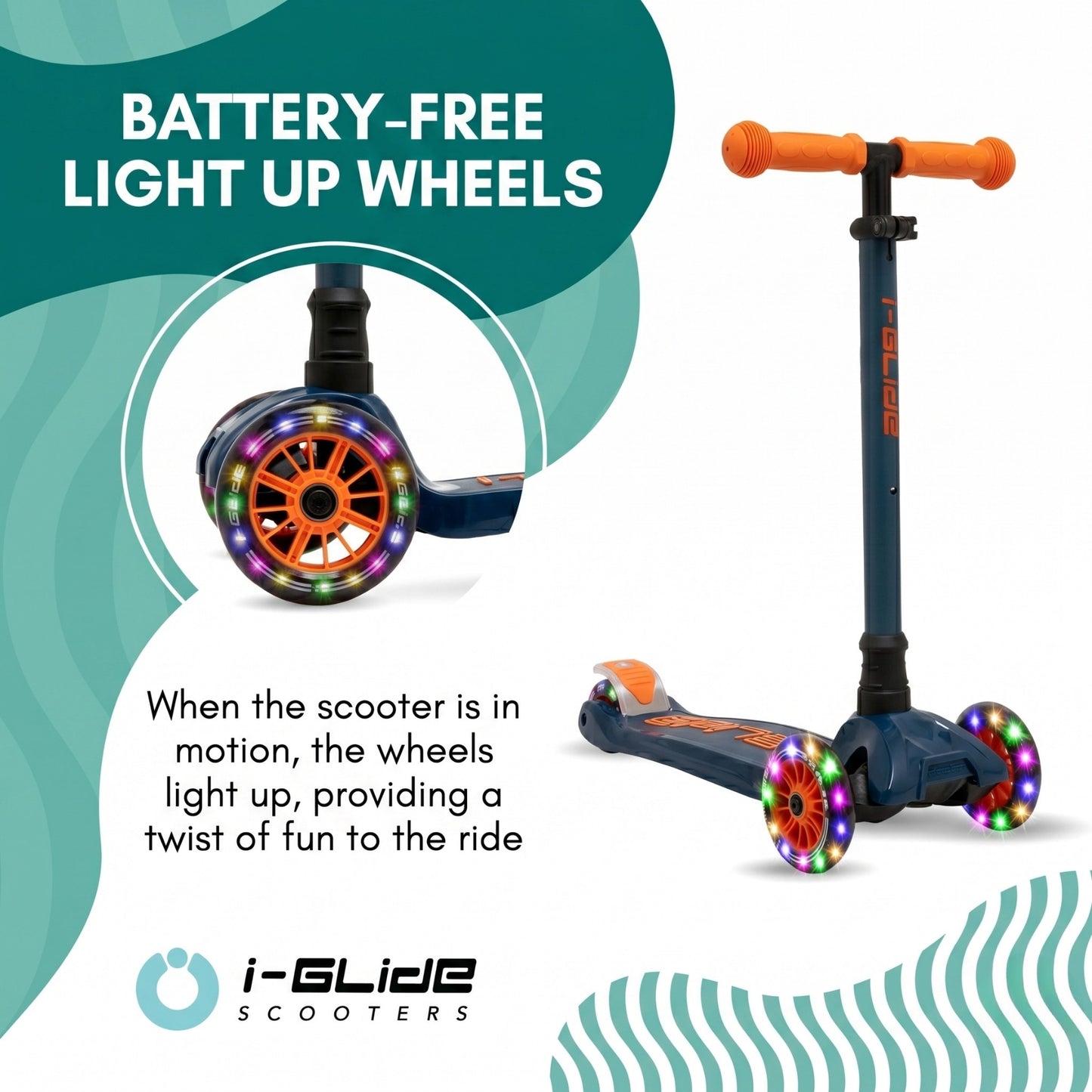 i-Glide 3 Wheel Kids Scooter with Toddler Seat - Blue/Orange