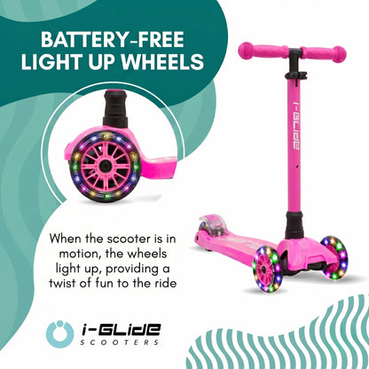 i-Glide 3 Wheel Kids Scooter with Toddler Seat - Hot Pink