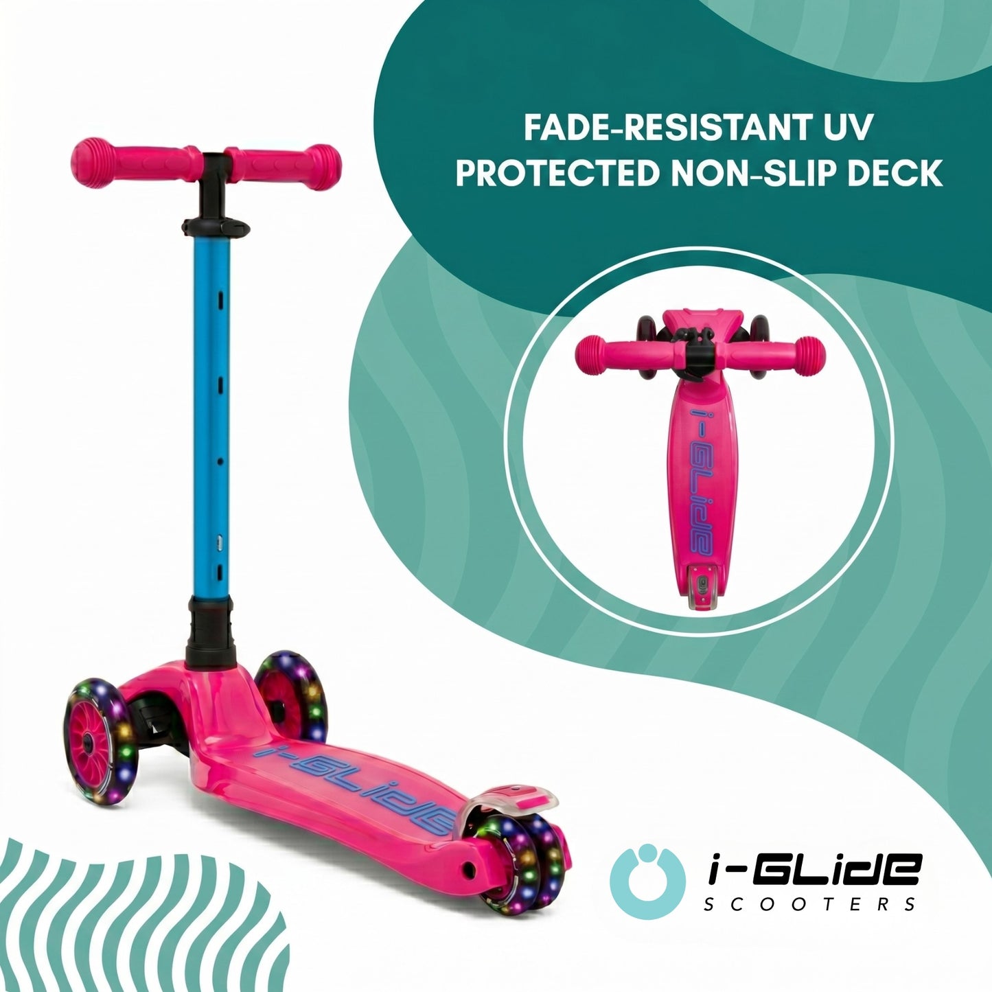 i-Glide 3 Wheel Kids Scooter - Pink/Aqua