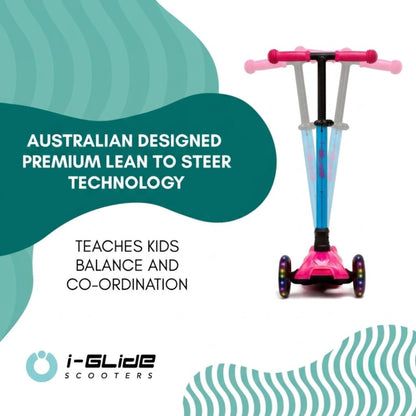 i-Glide 3 Wheel Kids Scooter - Pink/Aqua