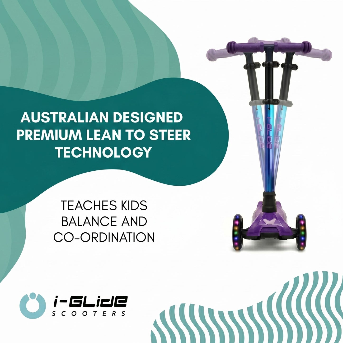 i-Glide 3 Wheel Kids Scooter - Purple/Neo