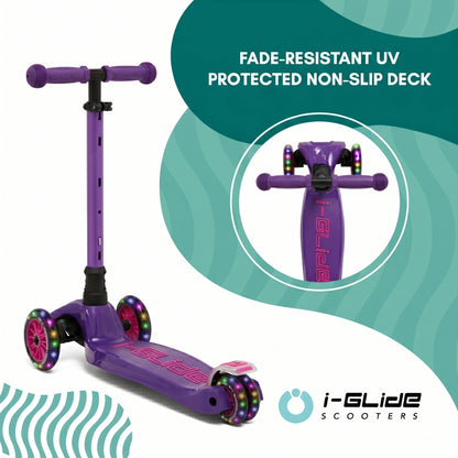 i-Glide 3 Wheel Kids Scooter with Toddler Seat - Purple/Pink