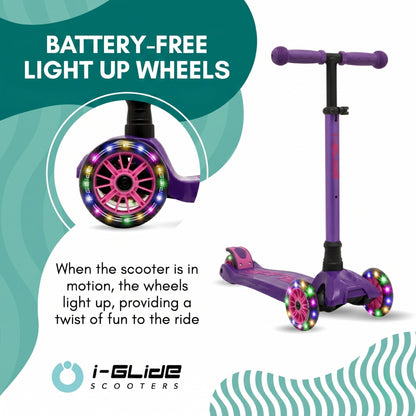 i-Glide 3 Wheel Kids Scooter with Toddler Seat - Purple/Pink