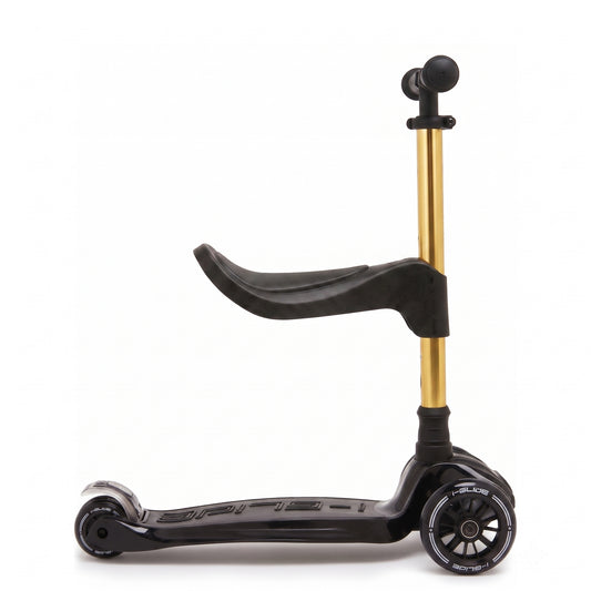 i-Glide 3 Wheel Kids Scooter with Toddler Seat - Black with Gold bar