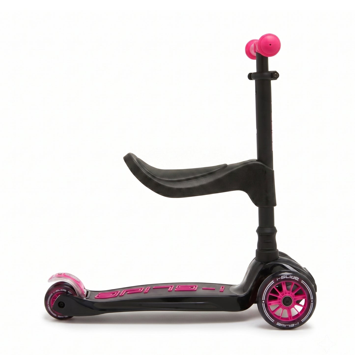 i-Glide 3 Wheel Kids Scooter with Toddler Seat - Black/Pink