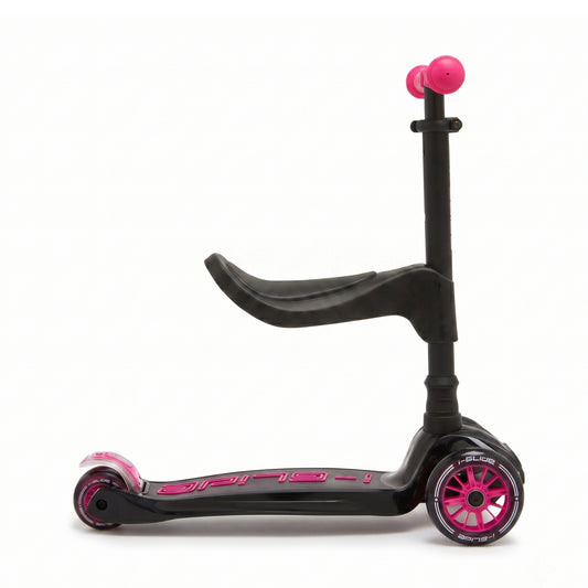 i-Glide 3 Wheel Kids Scooter with Toddler Seat - Black/Pink