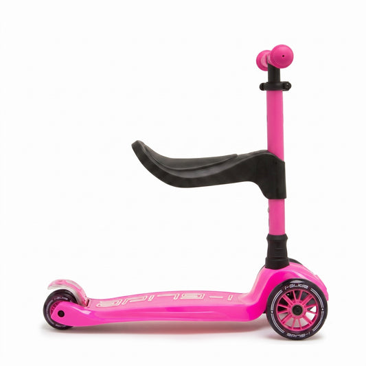 i-Glide 3 Wheel Kids Scooter with Toddler Seat - Hot Pink