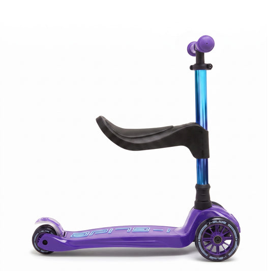 i-Glide 3 Wheel Kids Scooter with Toddler Seat - Purple/Blue with Neo bar
