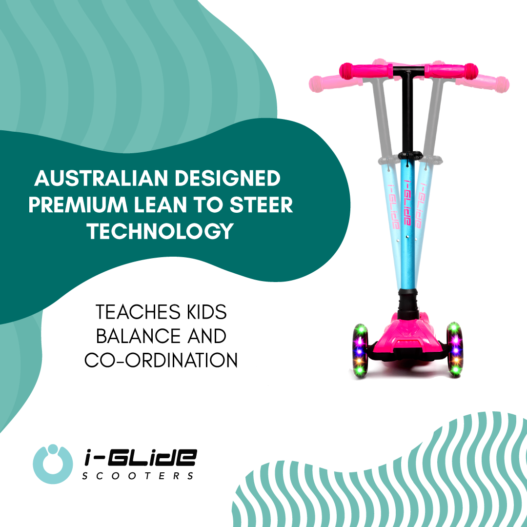 i-Glide 3 Wheel Kids Scooter - Pink/Aqua