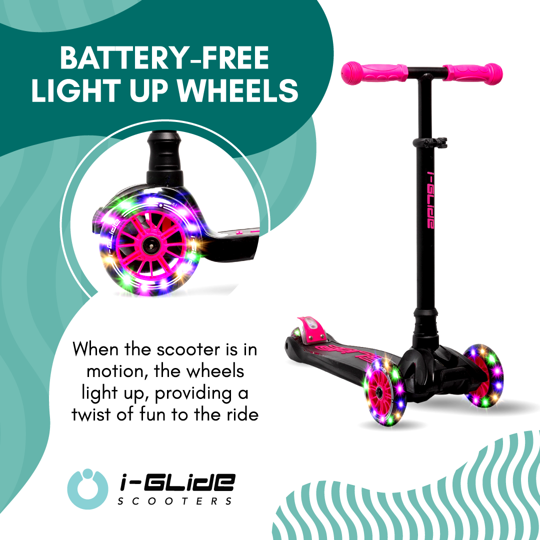 I-GLIDE 3 Wheel Kids Scooter Black/Pink with Basket