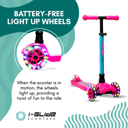 i-Glide 3 Wheel Kids Scooter - Pink/Aqua