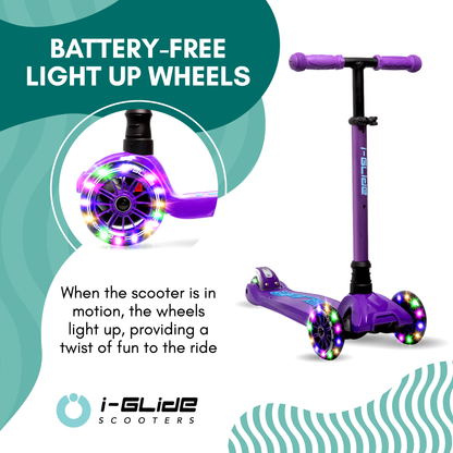 I-GLIDE 3 Wheel Kids Scooter with Toddler Seat - Purple/Blue