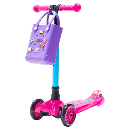 i-Glide 3-Wheel Pink/Aqua Scooter with Purple Tote & charms