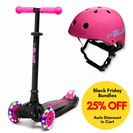 i-Glide 3-Wheel Black/Pink Scooter with Pink Helmet