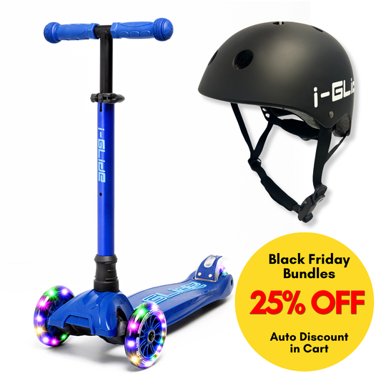 i-Glide 3-Wheel Blue/Blue Scooter with Black Helmet