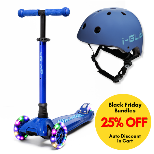 i-Glide 3-Wheel Blue/Blue Scooter with Blue Helmet