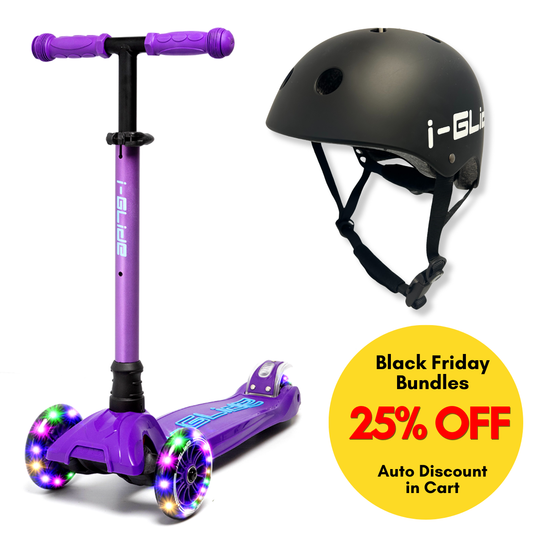 i-Glide 3-Wheel Purple/Blue Scooter with Black Helmet