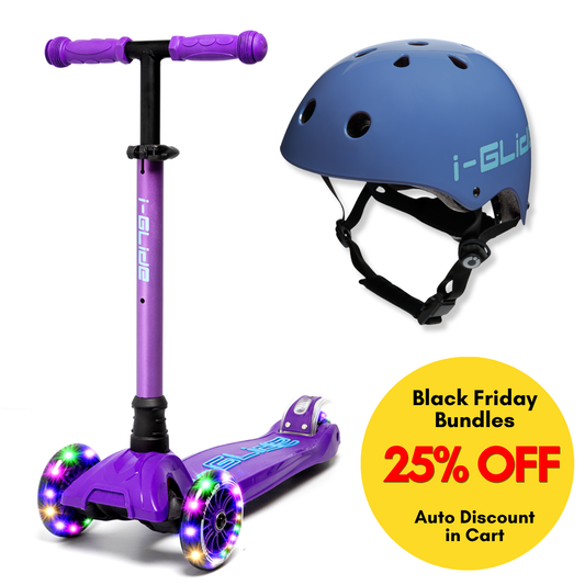 i-Glide 3-Wheel Purple/Blue Scooter with Blue Helmet