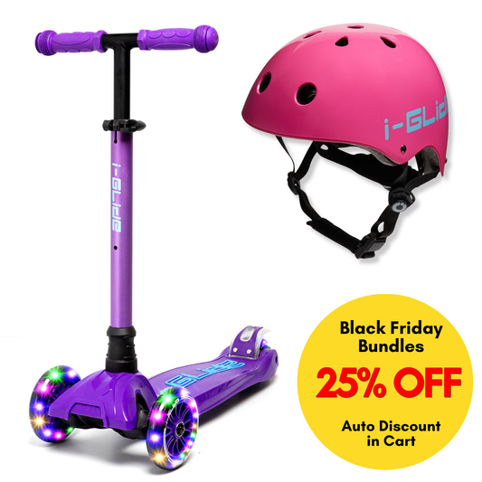 i-Glide 3-Wheel Purple/Blue Scooter with Pink Helmet